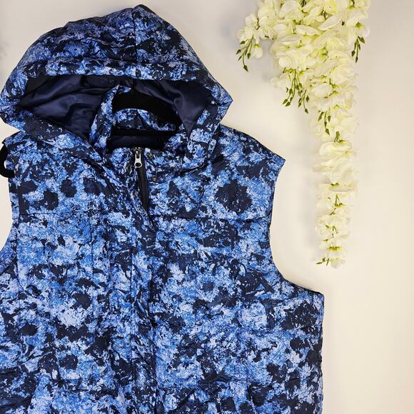 Susan Graver Hooded Puffer Quilted Vest Size 2X XXL Blue Abstract Winter Cozy - Picture 5 of 14